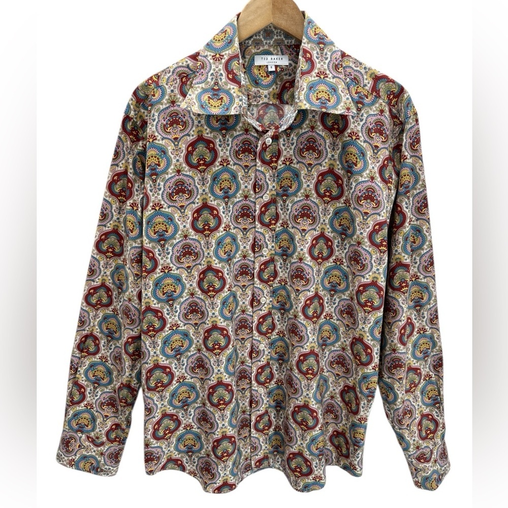 Ted Baker Paisley Medallion Print Long Sleeve Shirt British Luxe Contrast XL